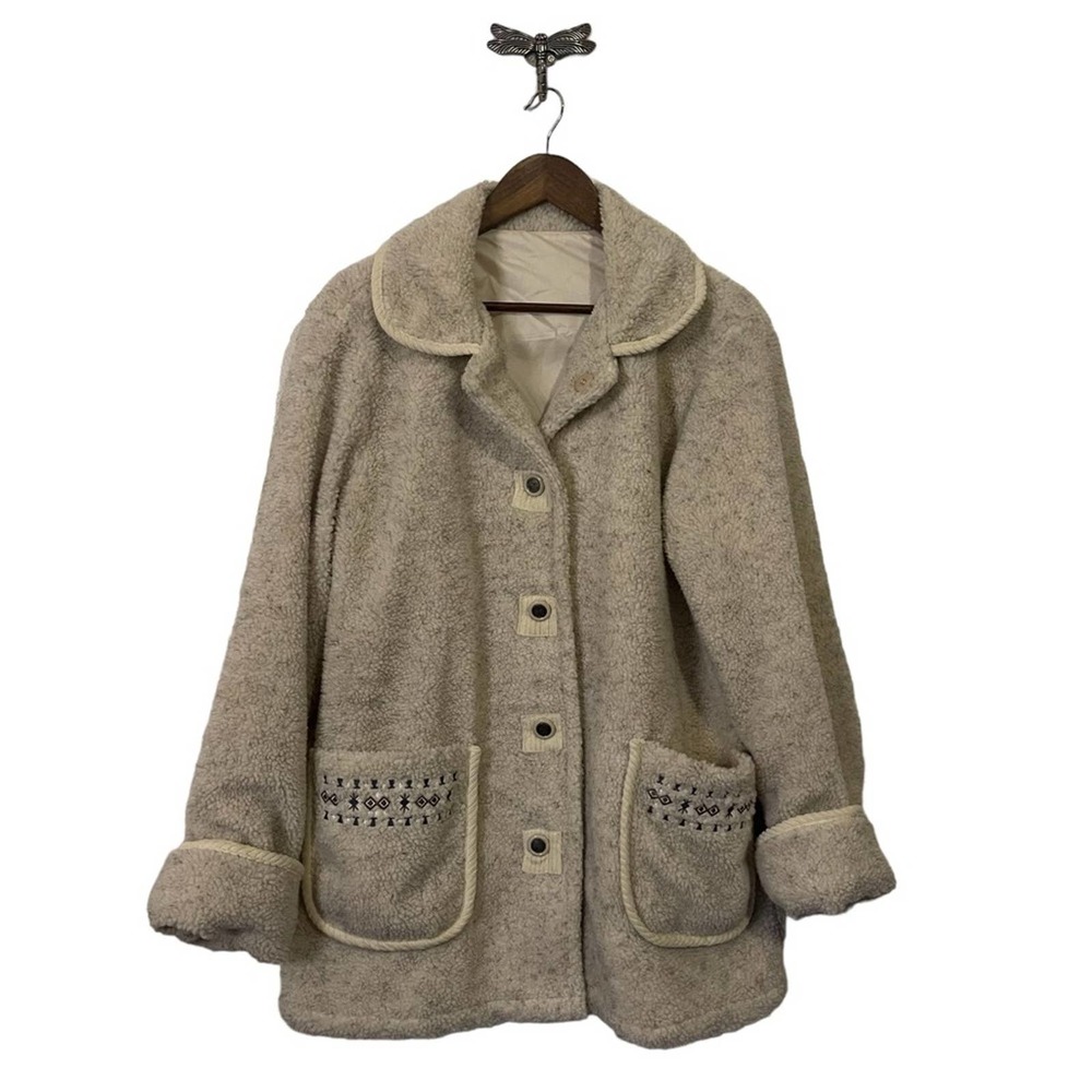 Vintage Tutor Court Reversible Fair Isle Sherpa Like Coat Women's Size Large - Picture 1 of 9